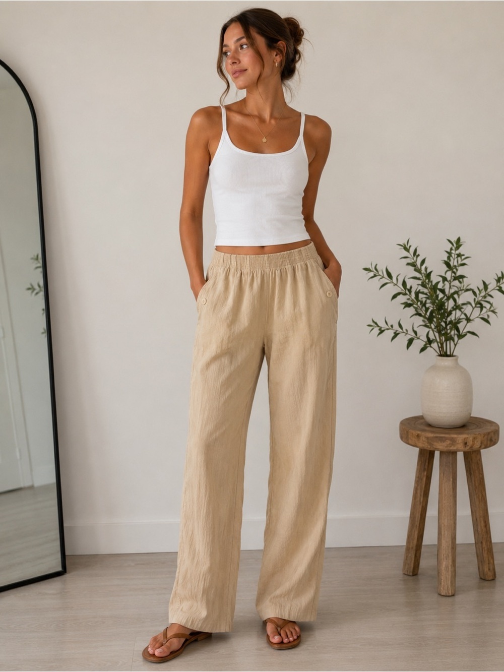Pennmans Beige Pull-On Wide Leg Pants